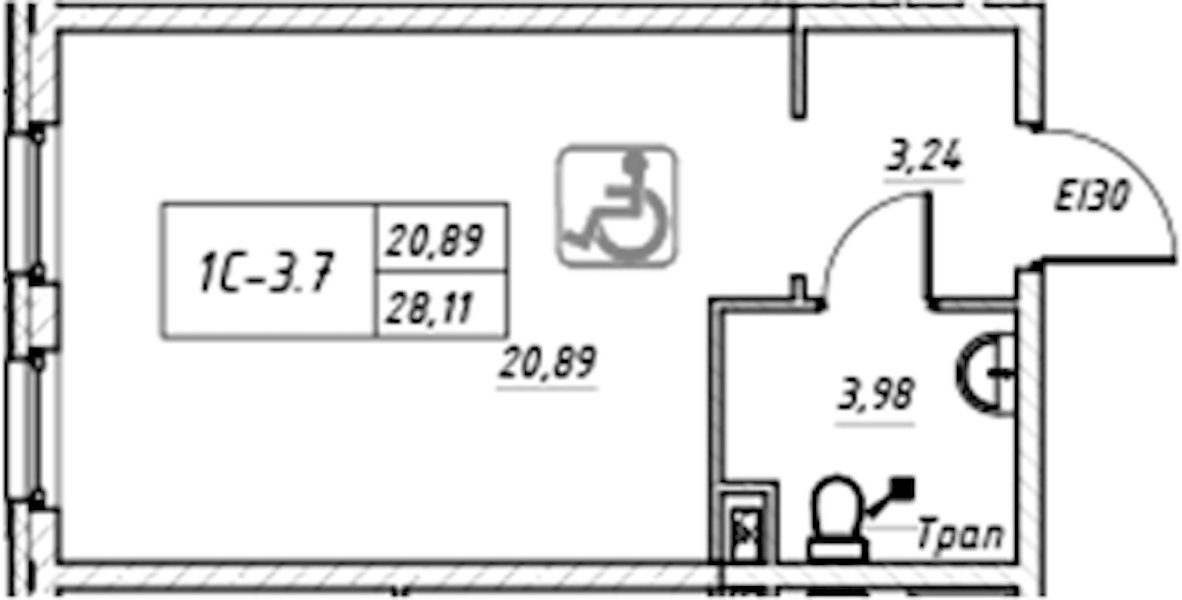 Квартира студия 28.11 м², 2/17 эт., Комплекс апартаментов «Zoom на Неве»